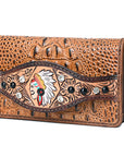 American Darling Clutch Hand Tooled Crocodile Embossed Genuine Leather Women Bag Western Handbag Purse