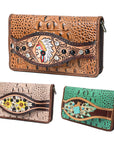 American Darling Clutch Hand Tooled Crocodile Embossed Genuine Leather Women Bag Western Handbag Purse