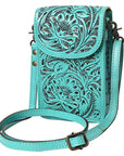 American Darling Cell Phone Holder Hand Tooled Genuine Leather Women Bag Western Handbag Purse
