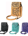 American Darling Cell Phone Holder Hand Tooled Genuine Leather Women Bag Western Handbag Purse