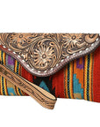American Darling Wristlet Hand Tooled Upcycled Wool Genuine Leather Women Bag Western Handbag Purse