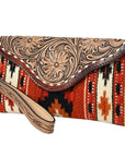 American Darling Wristlet Hand Tooled Upcycled Wool Genuine Leather Women Bag Western Handbag Purse
