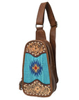 American Darling Sling Hand Tooled Upcycled Wool Genuine Leather Women Bag Western Handbag Purse
