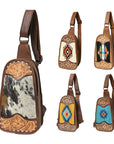 American Darling Sling Hand Tooled Upcycled Wool Genuine Leather Women Bag Western Handbag Purse