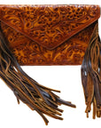 American Darling ADBG476ANTBR Envelope Hand Tooled Genuine Leather Women Bag Western Handbag Purse