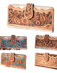 American Darling ADBG487BR Wallet Hand Tooled Hair On Genuine Leather Women Bag Western Handbag Purse