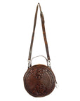 American Darling ADBG498A Canteen Hand Tooled Genuine Leather Women Bag Western Handbag Purse