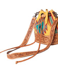 American Darling ADBG569A Bucket Hand Tooled Saddle Blanket Genuine Leather Women Bag Western Handbag Purse