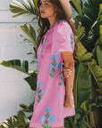 Floral Split Neck Mini Dress