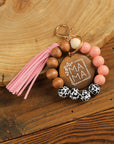 MAMA Wood Pendant Leopard Fringe Keychain