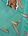 HILASON Pro Rodeo Bull Riding Chaps Genuine Leather Turquoise