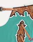 HILASON Pro Rodeo Bull Riding Chaps Genuine Leather Turquoise