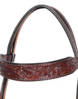 Hilason Western Horse Genuine Leather Headstall Breast Collar Brown Floral Hand Carved Stainless Steel Hardware