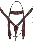 Hilason Western Horse Genuine Leather Headstall Breast Collar Brown Floral Hand Carved Stainless Steel Hardware