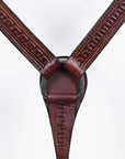 Hilason Western Horse Hand Tooled Headstall Breast Collar Genuine Leather Brown Stainless Steel Hardware
