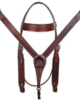 Hilason Western Horse Hand Tooled Headstall Breast Collar Genuine Leather Brown Stainless Steel Hardware