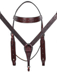 Hilason Western Horse Genuine Leather Headstall Breast Collar Brown Barb Wire Hand Tooled Stainless Steel Hardware