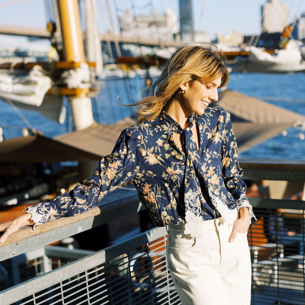 MASON'S DAUGHTER Samantha Tie Neck Blouse, Heirloom Bouquet Viscose Twill