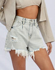 High Rise Frayed Denim Shorts