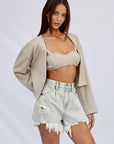 High Rise Frayed Denim Shorts