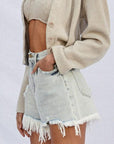 High Rise Frayed Denim Shorts
