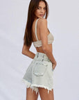 High Rise Frayed Denim Shorts
