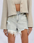 High Rise Frayed Denim Shorts