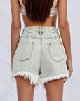 High Rise Frayed Denim Shorts
