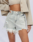 High Rise Frayed Denim Shorts