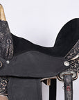 Hilason Western Horse Barrel Flex Tree Trail American Leather Saddle Antique Black Gorgeous Floral Hand Tooled & Carved