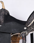 Hilason Western Horse Barrel Flex Tree Trail American Leather Saddle Antique Black Gorgeous Floral Hand Tooled & Carved