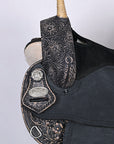 Hilason Western Horse Barrel Flex Tree Trail American Leather Saddle Antique Black Gorgeous Floral Hand Tooled & Carved