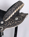 Hilason Western Horse Barrel Flex Tree Trail American Leather Saddle Antique Black Gorgeous Floral Hand Tooled & Carved
