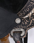 Hilason Western Horse Barrel Flex Tree Trail American Leather Saddle Antique Black Gorgeous Floral Hand Tooled & Carved