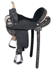 Hilason Western Horse Barrel Flex Tree Trail American Leather Saddle Antique Black Gorgeous Floral Hand Tooled & Carved