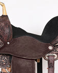 Hilason Western Horse Barrel Flex Tree Trail American Leather Saddle Antique Dark Brown Gorgeous Floral Hand Tooled & Carved