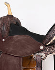 Hilason Western Horse Barrel Flex Tree Trail American Leather Saddle Antique Dark Brown Gorgeous Floral Hand Tooled & Carved