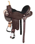 Hilason Western Horse Barrel Flex Tree Trail American Leather Saddle Antique Dark Brown Gorgeous Floral Hand Tooled & Carved