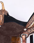 Hilason Western Horse Barrel Flex Tree Trail American Leather Saddle Antique Brown Gorgeous Floral Hand Tooled & Carved