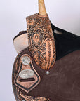 Hilason Western Horse Barrel Flex Tree Trail American Leather Saddle Antique Brown Gorgeous Floral Hand Tooled & Carved