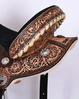 Hilason Western Horse Barrel Flex Tree Trail American Leather Saddle Antique Brown Gorgeous Floral Hand Tooled & Carved