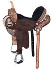 Hilason Western Horse Barrel Flex Tree Trail American Leather Saddle Antique Brown Gorgeous Floral Hand Tooled & Carved