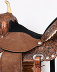 Hilason Flex Tree Western Horse Saddle American Leather Trail Barrel Dark Brown With Floral Hand Carved
