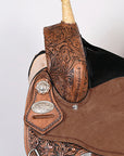 Hilason Flex Tree Western Horse Saddle American Leather Trail Barrel Dark Brown With Floral Hand Carved