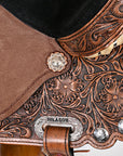 Hilason Flex Tree Western Horse Saddle American Leather Trail Barrel Dark Brown With Floral Hand Carved