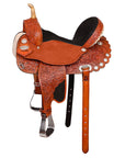 Hilason Western Horse Barrel Flex Tree Trail Saddle American Leather Saddle Tan Gorgeous Floral Hand Tooled & Carved