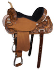 Hilason Western Horse Barrel Flex Tree Trail American Leather Saddle Brown Gorgeous Floral Hand Tooled & Carved