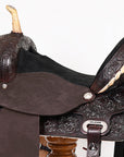Hilason Western Horse Barrel Flex Tree Trail American Leather Saddle Dark Brown Gorgeous Floral Hand Tooled & Carved