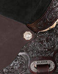 Hilason Western Horse Barrel Flex Tree Trail American Leather Saddle Dark Brown Gorgeous Floral Hand Tooled & Carved