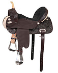 Hilason Western Horse Barrel Flex Tree Trail American Leather Saddle Dark Brown Gorgeous Floral Hand Tooled & Carved